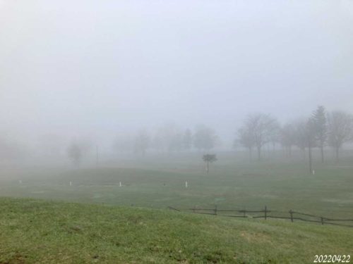 濃い霧の朝サンポ